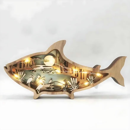 Wooden Fish Carving – Creative Ocean Art Desktop & Shelf Decor by Wave & Hang