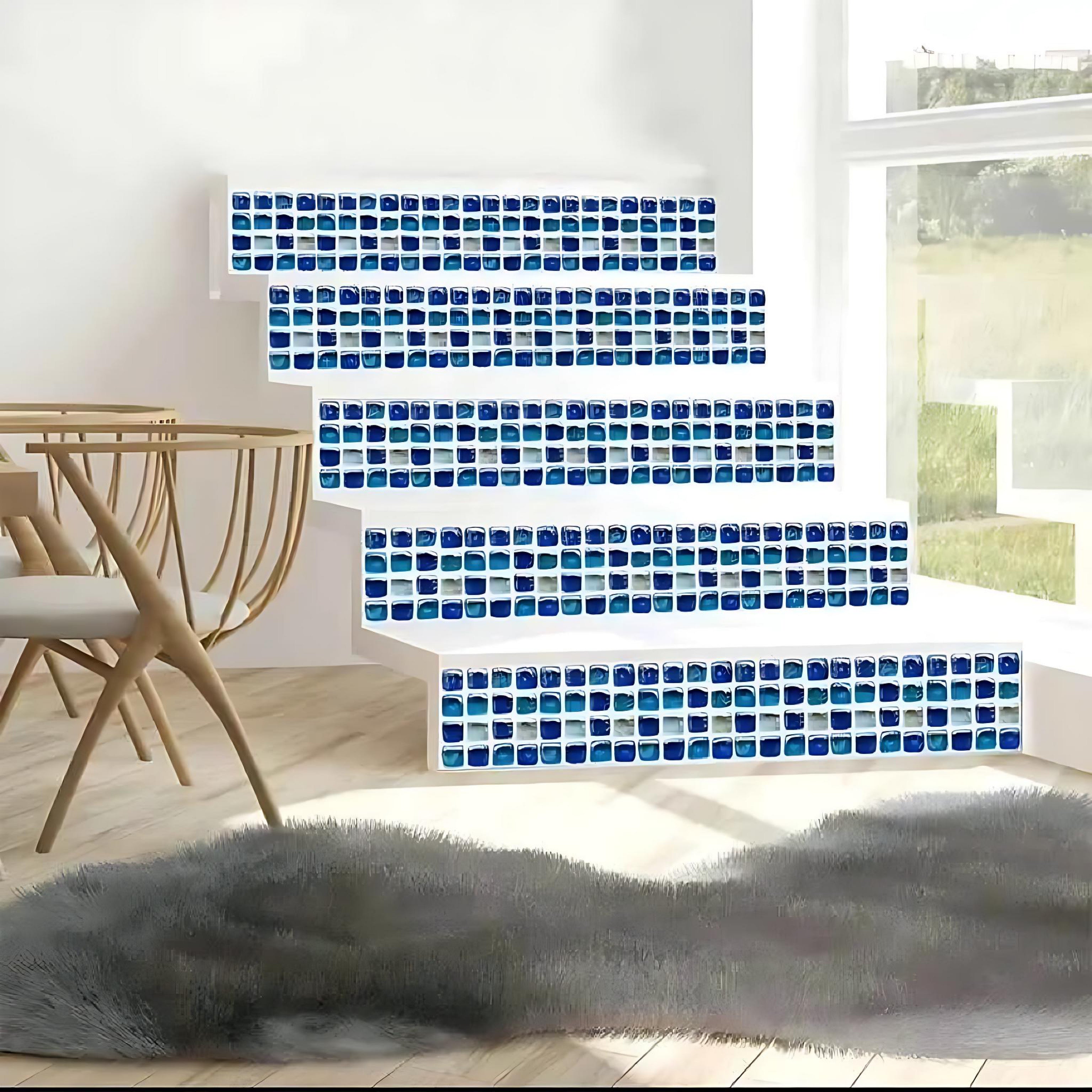 10 Ocean Blue Mosaic Tile Stickers – Effortless Home Makeover by Wave & Hang