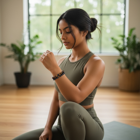 Couple’s Black Yoga Beaded Bracelet – Handmade Stone Bracelet for Men & Women by Wave & Hang