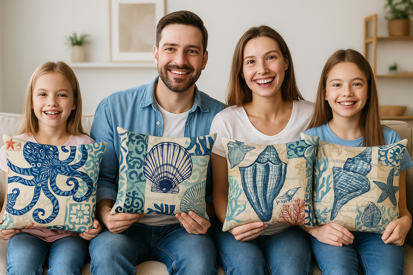Ocean Theme Cotton Linen Cushion Covers – Coastal Starfish, Shell, Jellyfish, Snail, Octopus & Conch