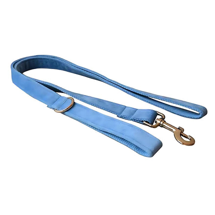 Luxury Blue Velvet Dog Collar & Leash Set – Stylish Comfort for All Breeds by Wave & Hang