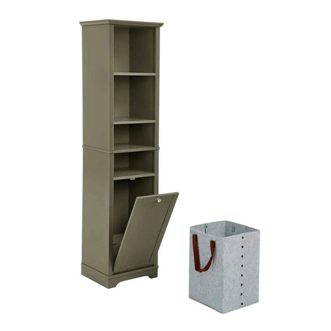 64” Tall Bathroom Storage Cabinet | Modern Grey Organizer for Home & Office