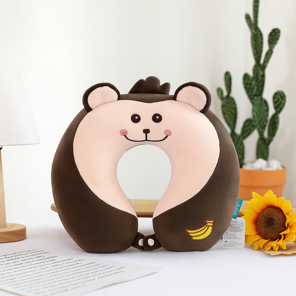 U-Shaped Memory Foam Neck Pillow With Animal Designs by Wave & Hang