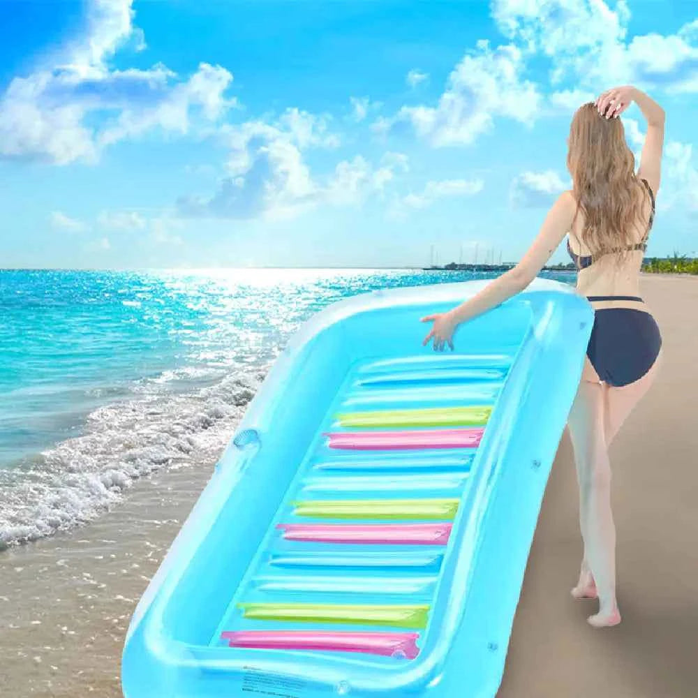 Inflatable Sunshine Pool Float with Pillow – Eco-Friendly Blue Lounge for Pool Relaxation (176x110x20 cm)