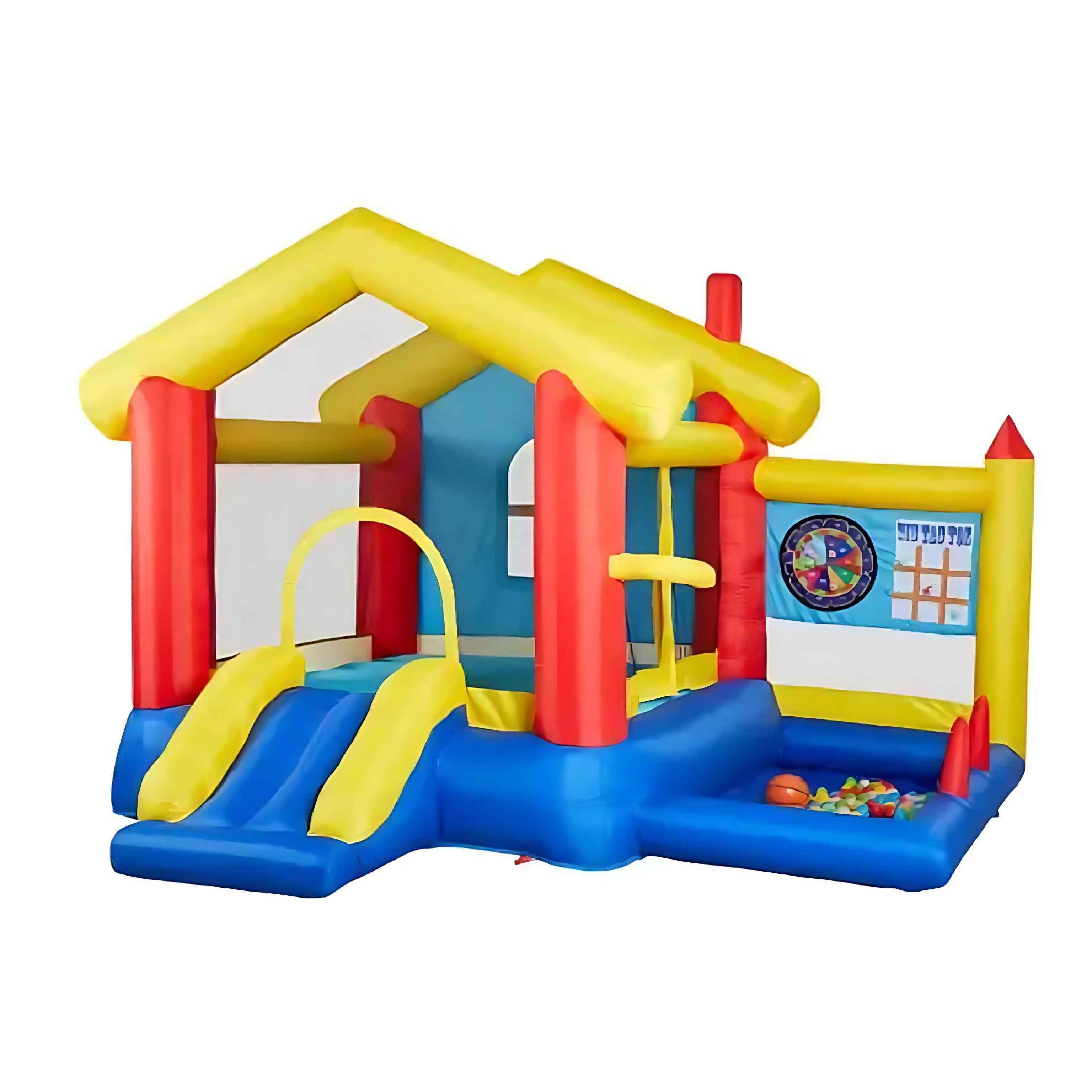 8-in-1 Inflatable Bounce House with Blower – Kids Jumping Castle with Basketball Hoop, Ocean Balls, Ring Toss, Sticky Ball Game & Target | Outdoor Fun Playhouse for Toddlers & Children