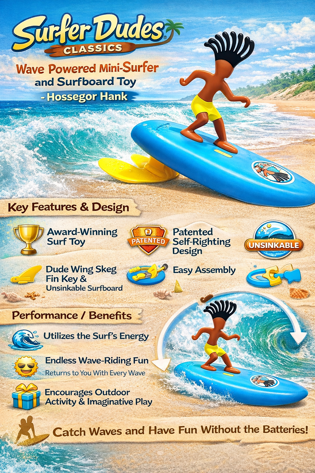 Surfer Dudes Classics Mini-Surfer Toy - Wave-Powered Fun!