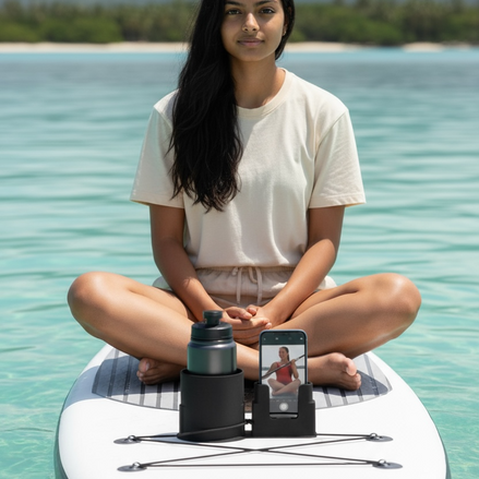 Water Sports Accessory Bracket – Phone & Drink Holder for Paddleboard, Kayak, Canoe & Surfboard by Wave & Hang
