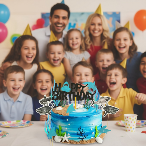 Wootkey 42pcs Shark Cupcake Toppers Set Glitter Shark Fins And Happy Birthday Under The Sea Theme by Wave & Hang