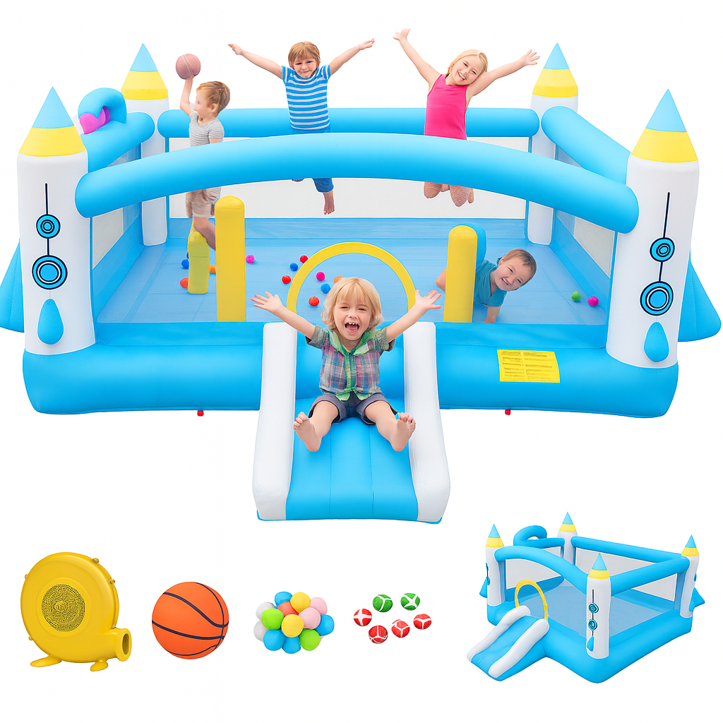 Multifunctional Jump ’n Slide Kids Inflatable Bouncer – Large 198” x 180” Playhouse with Slide & Blower | Outdoor Bounce Castle for Children