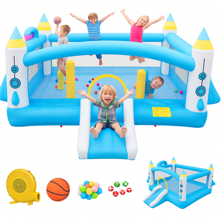 Multifunctional Jump ’n Slide Kids Inflatable Bouncer – Large 198” x 180” Playhouse with Slide & Blower | Outdoor Bounce Castle for Children