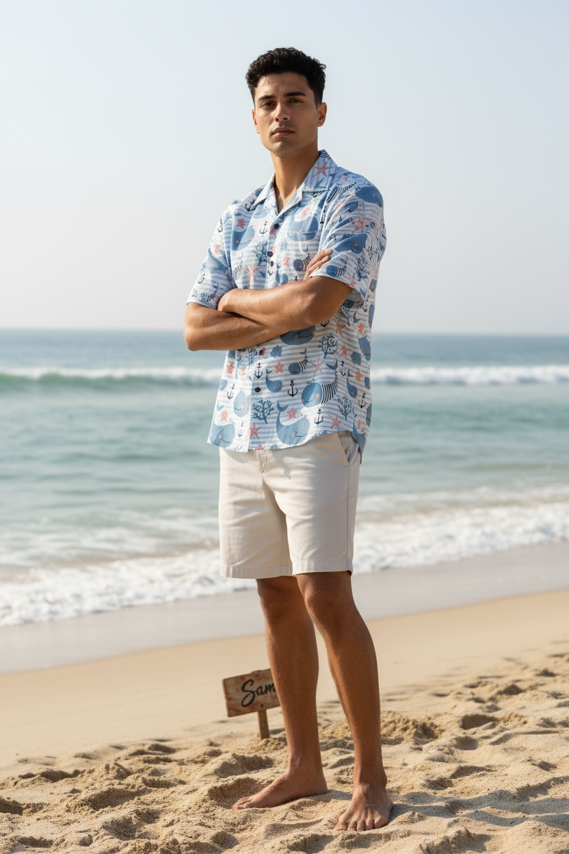 Visesunny Hawaiian Whale Shirt | Quick-Dry Beach Style for Men by Wave & Hang