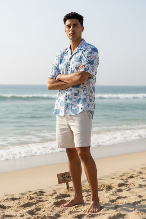 Visesunny Hawaiian Whale Shirt | Quick-Dry Beach Style for Men by Wave & Hang