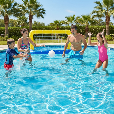 Inflatable Pool Game Set With Volleyball And Basketball Family Floating Toys For Kids And Adults by Wave & Hang