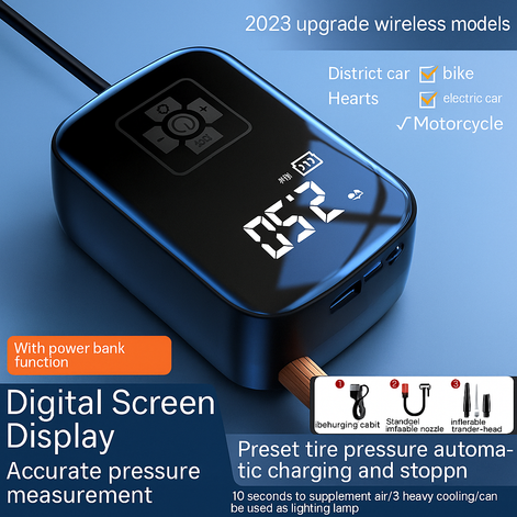Portable Wireless Car Air Pump With Digital Display, 100W USB Rechargeable Inflator For Cars, Bikes, Motorcycles by Wave & Hang