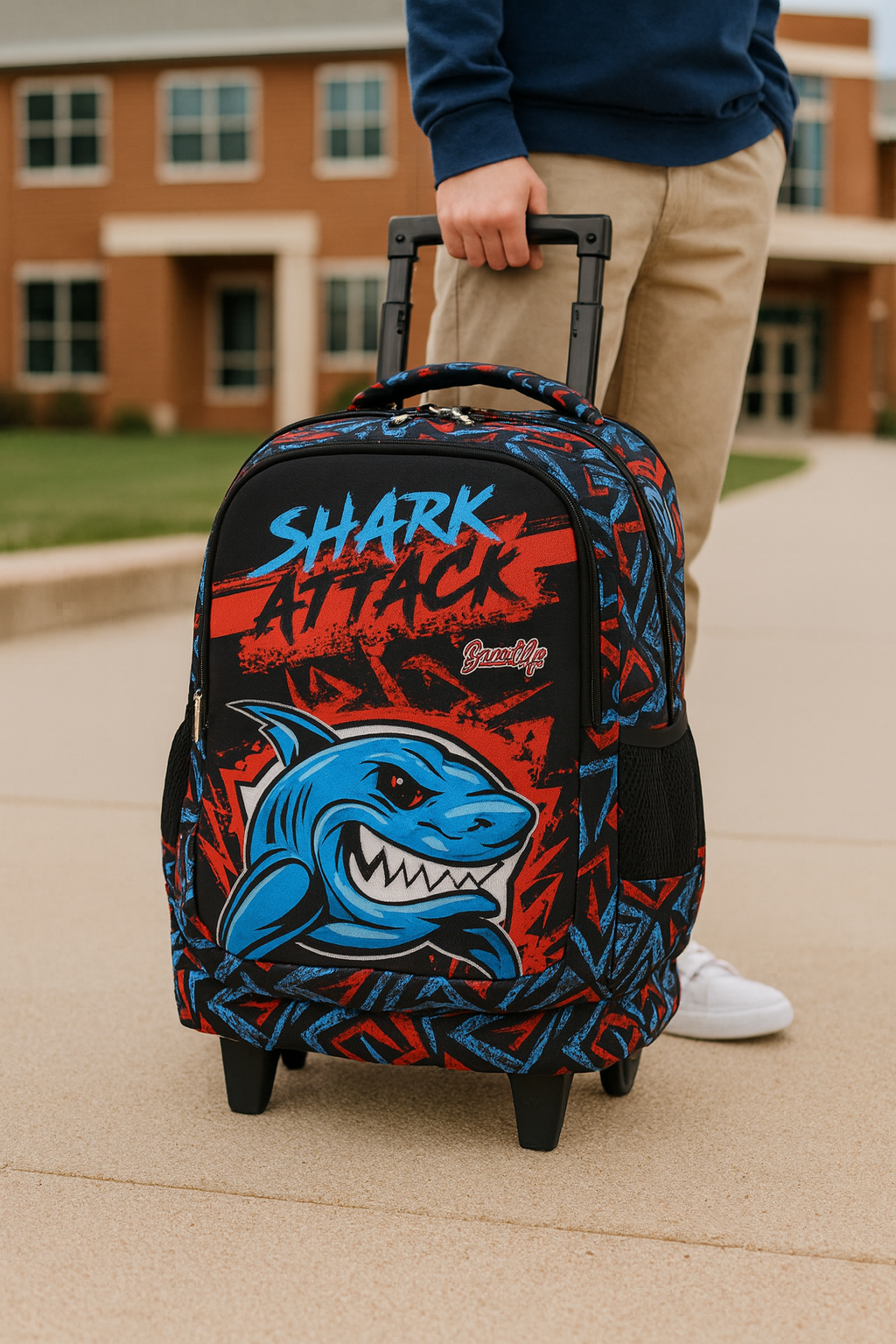 🎒 Kids Rolling Backpack with Wheels – Shark Attack Design | School & Travel Bag