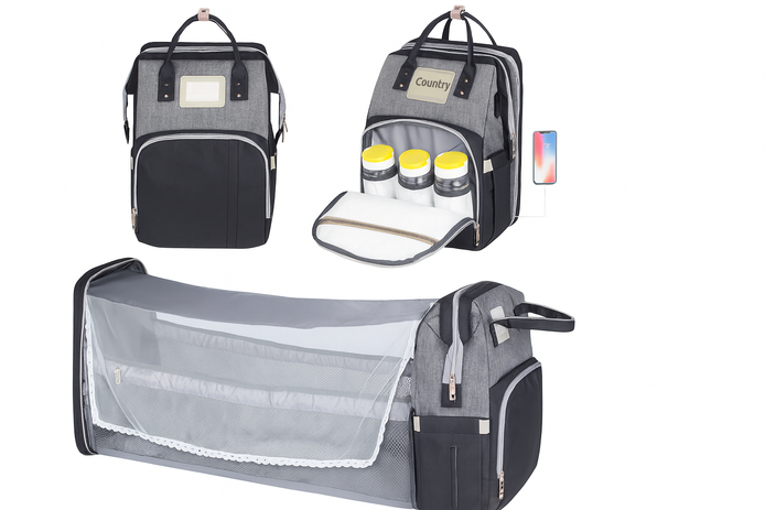 Multi Functional Diaper Bag With Foldable Baby Bed 3 In 1 Waterproof Backpack All In One Travel Essential by Wave & Hang