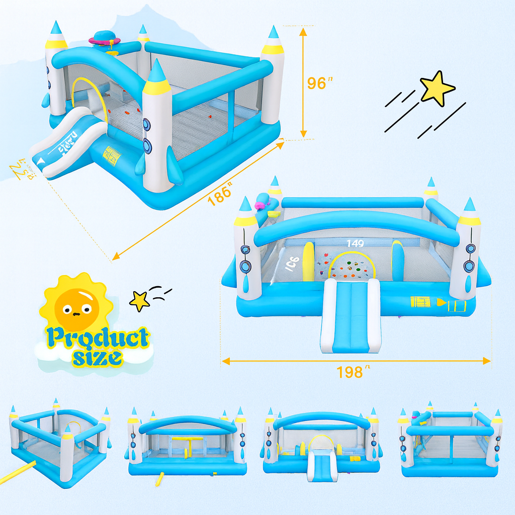 Multifunctional Jump ’n Slide Kids Inflatable Bouncer – Large 198” x 180” Playhouse with Slide & Blower | Outdoor Bounce Castle for Children