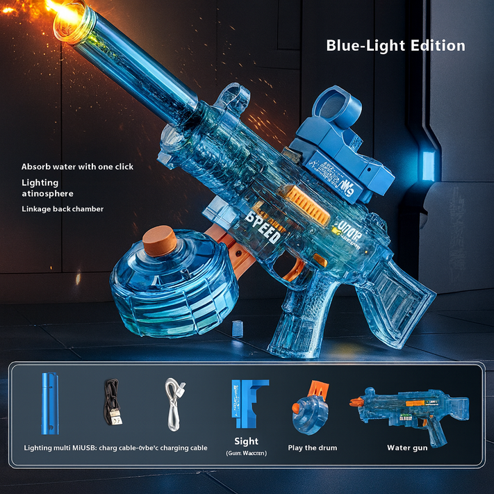 Light UMP45 Electric Water Gun – Automatic Rechargeable Blaster with LED Glow by Wave & Hang