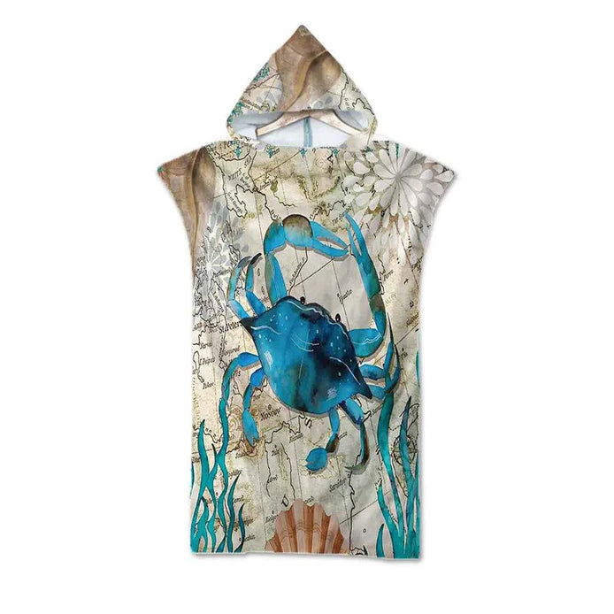 Ocean Print Hooded Beach Towels Family Pack – Soft, Absorbent & Quick-Dry Microfiber Poncho Towels for Kids & Adults