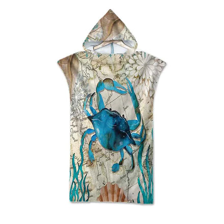 Ocean Print Hooded Beach Towels Family Pack – Soft, Absorbent & Quick-Dry Microfiber Poncho Towels for Kids & Adults