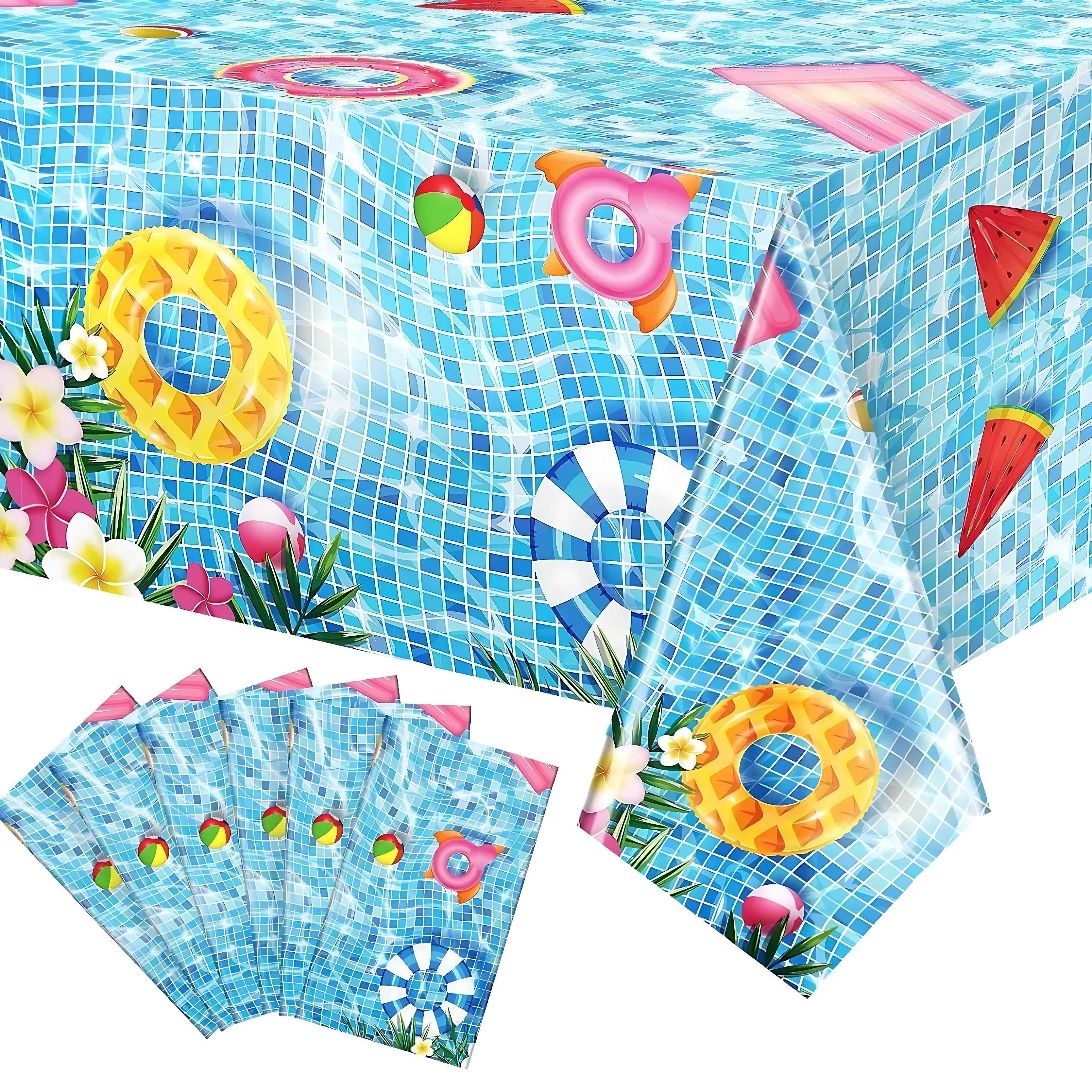 Riakrum Summer Beach Tablecloths - 6 Pcs Vibrant Pool Party Covers