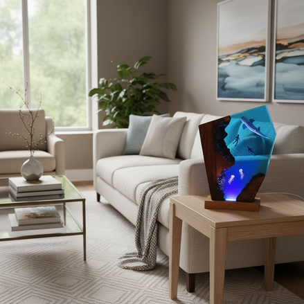 Creative USB Ocean Night Lamp 3D Underwater LED Desk Light Ocean Scene Resin Lamp For Bedroom Decor by Wave & Hang