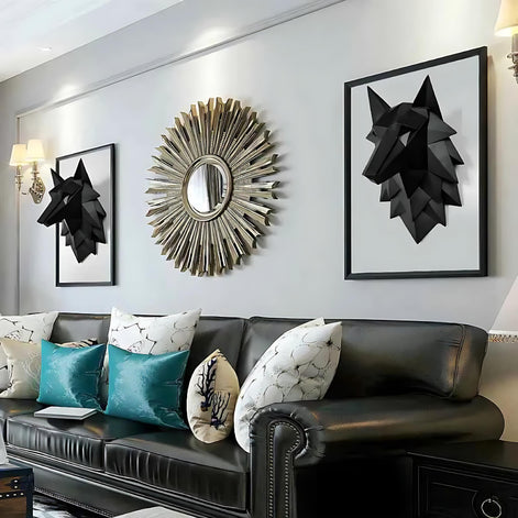 Geometric Wolf Head Wall Decor | Modern 3D Resin Wall Art | Nordic Animal Sculpture for Living Room & Bedroom