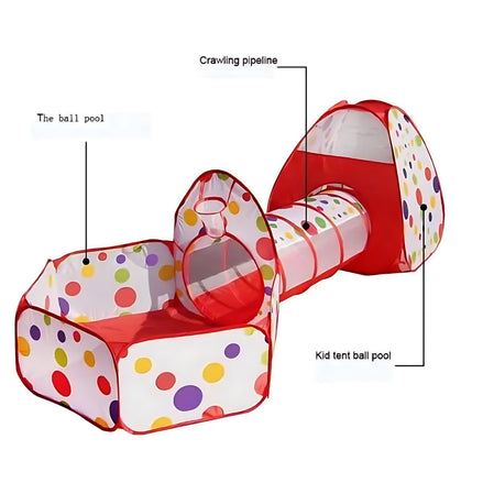 Kids Play Tunnel Tent 3-Piece Set with Ball Pit and Ocean Pool – Foldable Indoor & Outdoor Playhouse for Toddlers and Children