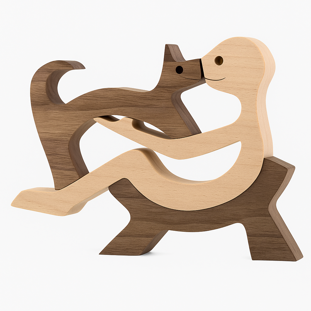 Wood Dog Sculpture Handmade Solid Wood by Wave & Hang