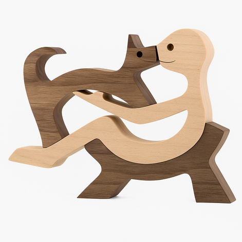 Wood Dog Sculpture Handmade Solid Wood by Wave & Hang