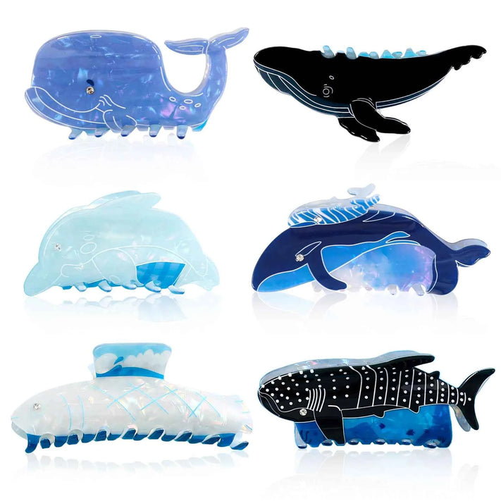 6 Pcs Ocean Animal Hair Clips | Whale, Dolphin & Shark Marine Hair Accessories