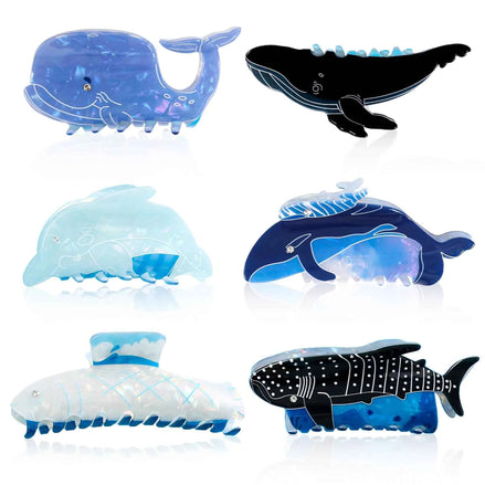6 Pcs Ocean Animal Hair Clips | Whale, Dolphin & Shark Marine Hair Accessories