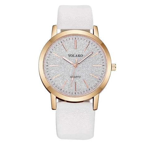 Women’s Glitter Leather Band Quartz Watch – Slim & Elegant Design