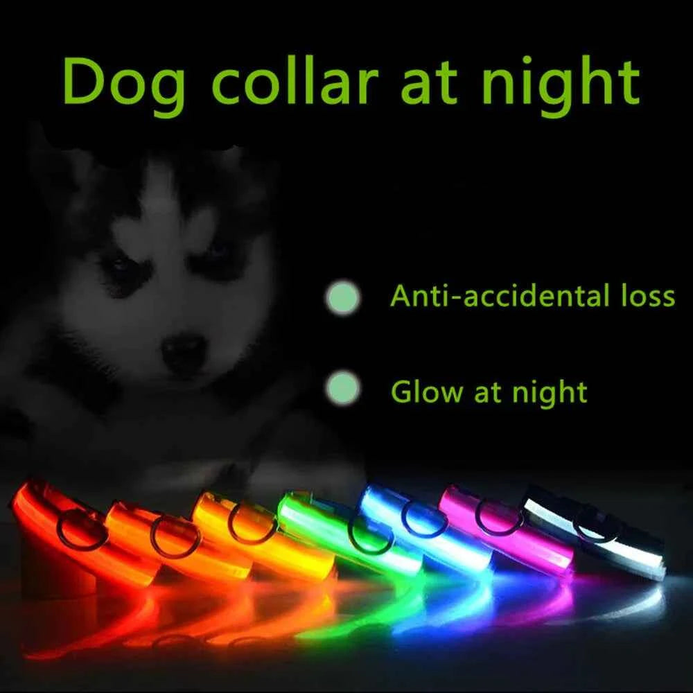 LED Adjustable Dog Collar – Waterproof Blinking Glow Safety Light for Pets