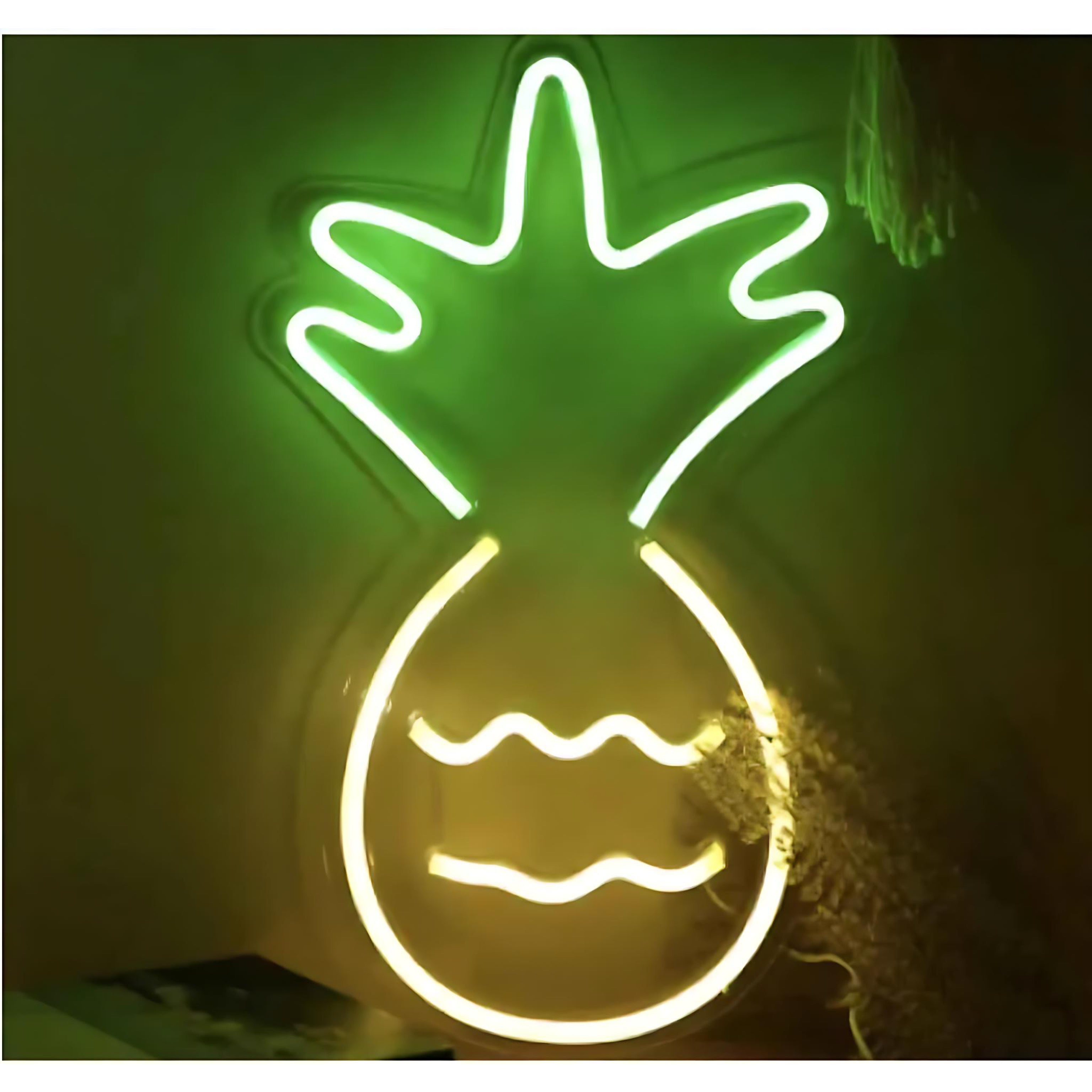 Green and yellow neon LED light shaped like a pineapple