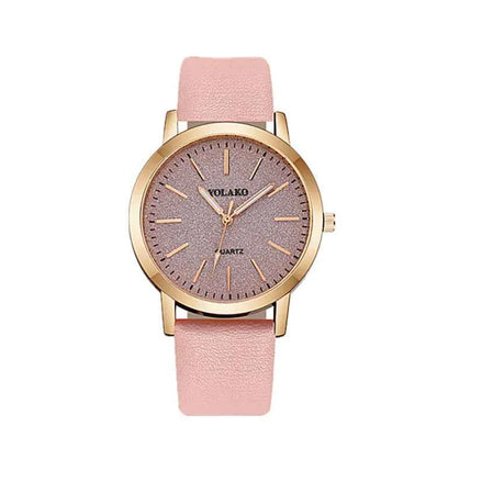 Women’s Glitter Leather Band Quartz Watch – Slim & Elegant Design