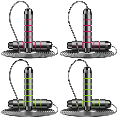 ZCKWENDA 4 Pack Adjustable Jump Rope Set – Speed Skipping Ropes for Fitness, Cardio, and Endurance Training, Weighted Handles for Men and Women (Green + Red)