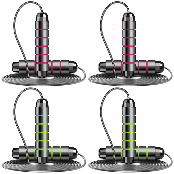 ZCKWENDA 4 Pack Adjustable Jump Rope Set – Speed Skipping Ropes for Fitness, Cardio, and Endurance Training, Weighted Handles for Men and Women (Green + Red)
