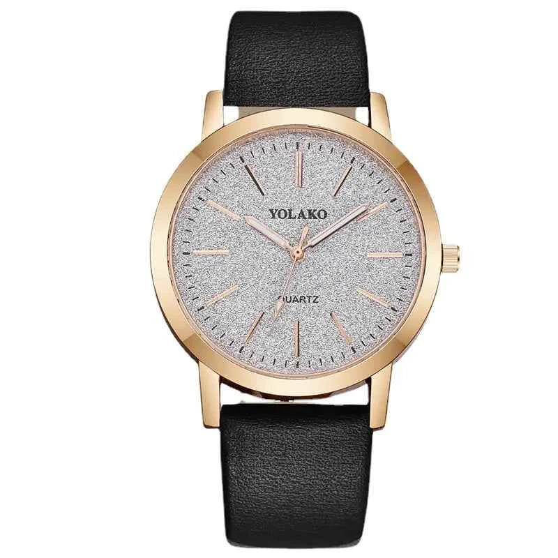 Women’s Glitter Leather Band Quartz Watch – Slim & Elegant Design