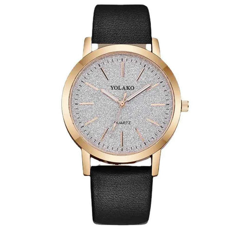 Women’s Glitter Leather Band Quartz Watch – Slim & Elegant Design