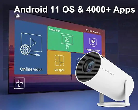 CosyCove™ 4K Mini Projector – Portable Smart Projector with WiFi 6, BT 5.0, Android 11 & 180° Rotatable Design