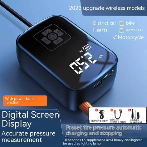Portable Wireless Car Air Pump – Digital Display Tire Inflator for Car, Bike, Motorcycle & Ball | 100W USB Rechargeable Air Compressor