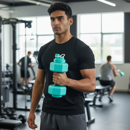 Dumbbell Shaped Sports Water Bottle – 550ml Leak-Proof Fitness Cup by Wave & Hang