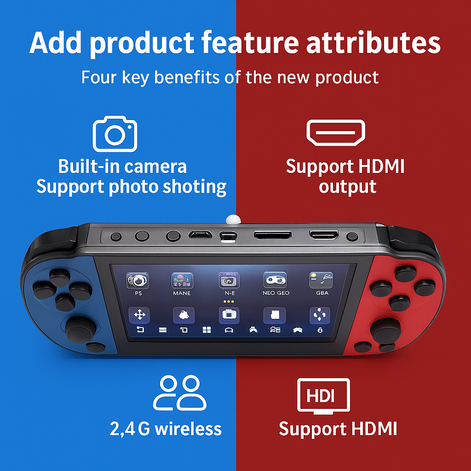 DREAMHAX X7 Plus Handheld Retro Game Console With 10,000 Games Dual Player HDMI 4.3 Inch Red Blue by Wave & Hang