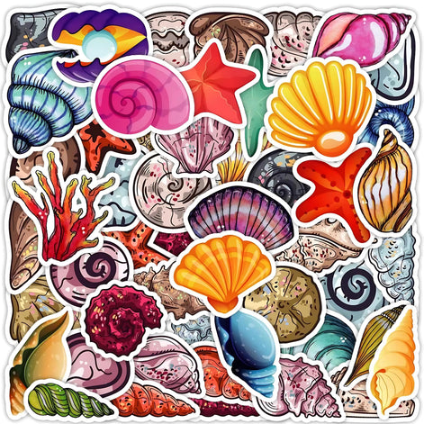 Waterproof Ocean Shell Stickers | 50 PCS Aesthetic Decals by Wave & Hang