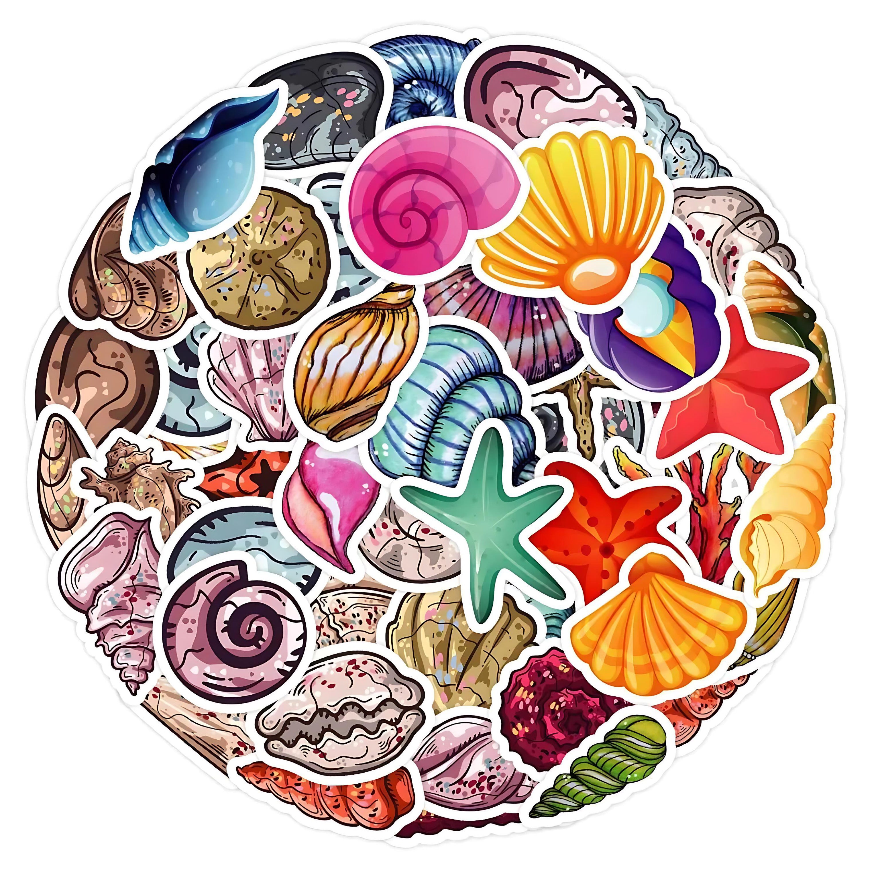 Waterproof Ocean Shell Stickers | 50 PCS Aesthetic Decals by Wave & Hang