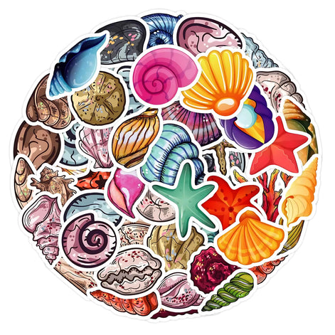 Waterproof Ocean Shell Stickers | 50 PCS Aesthetic Decals by Wave & Hang