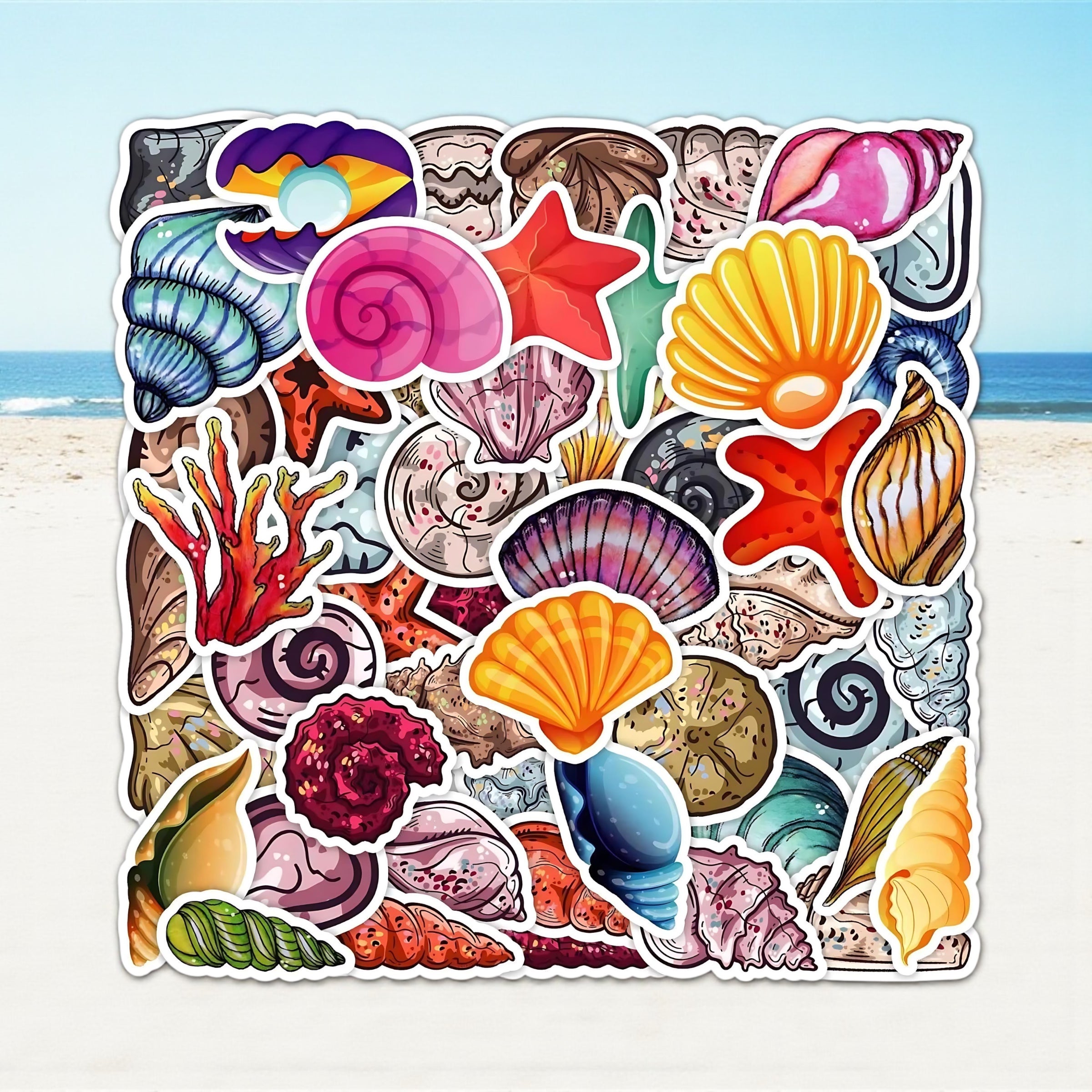 Waterproof Ocean Shell Stickers | 50 PCS Aesthetic Decals by Wave & Hang