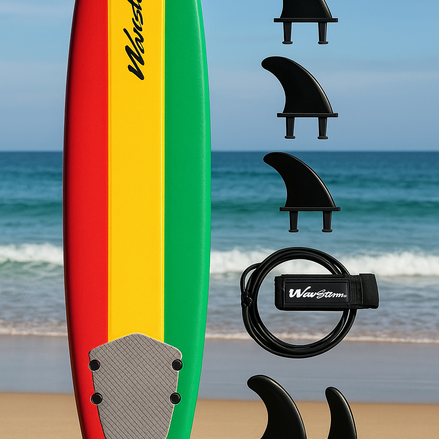 Wavestorm® 8ft Classic Soft Top Surfboard – Rasta Edition | Beginner & Pro Friendly | Complete Package