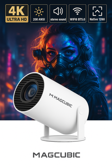 CosyCove 4K Mini Projector Portable WiFi 6 BT5 Android 11 by Wave & Hang